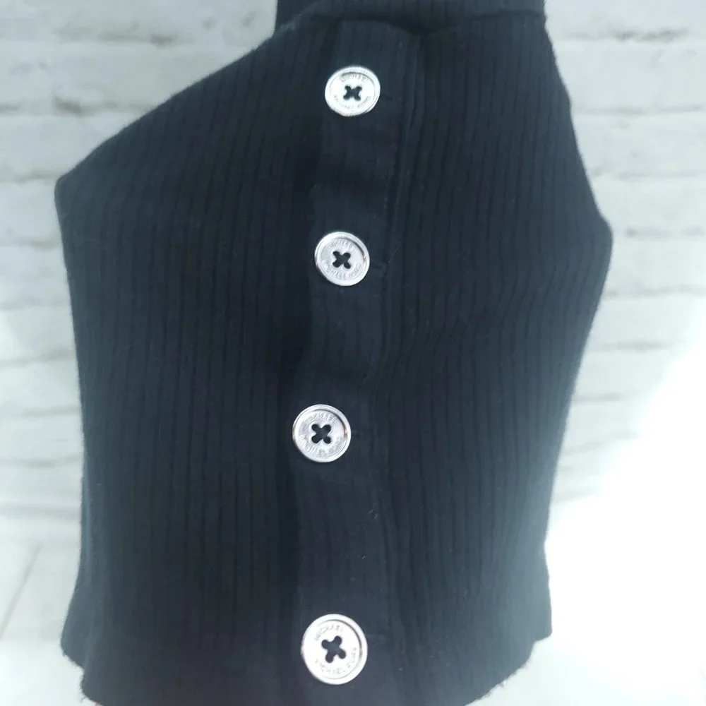 Michael Kors Womens Black Knitted Long Sleeve Pullover Ribbed Blouse Top Size S